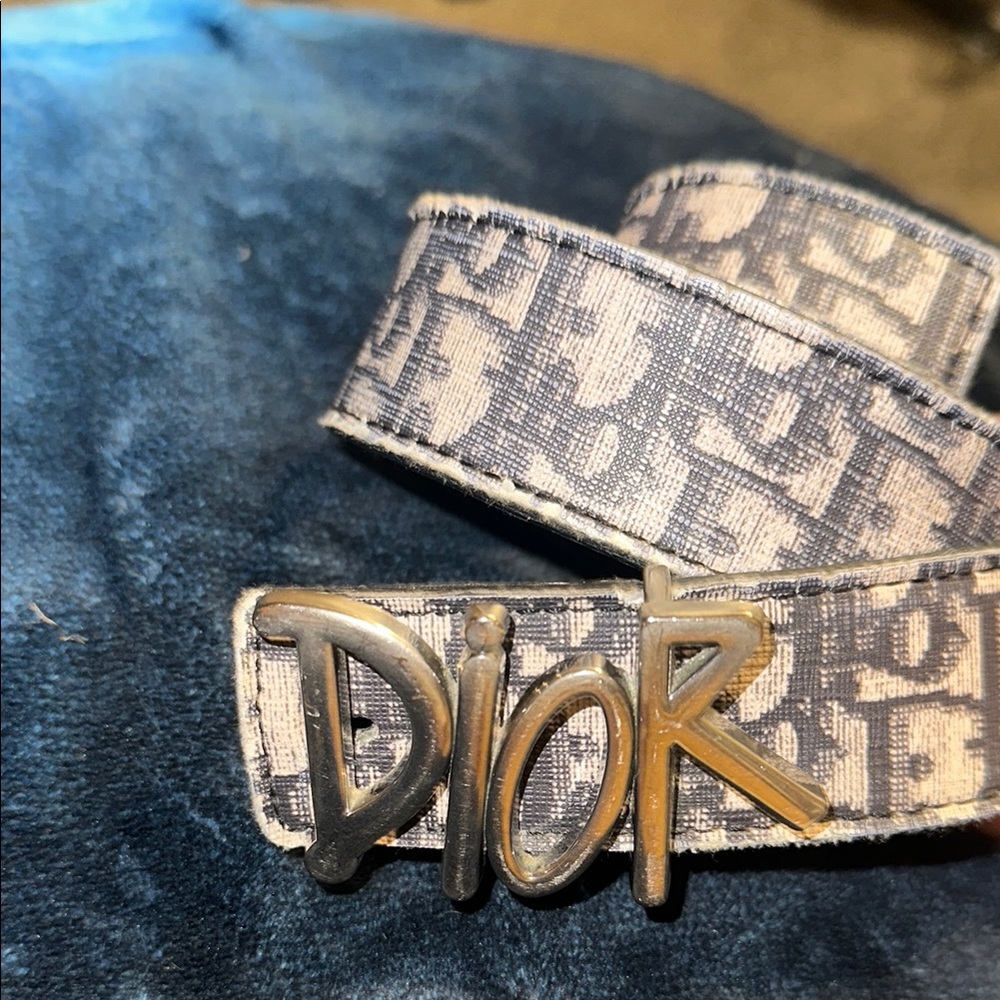 Dior Blue Monogram Belt with Silver Logo